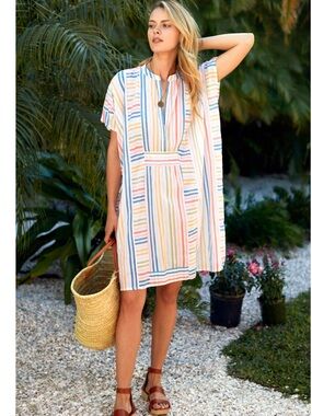 Emerson Fry India Collection Short Caftan  - Rainbow Stripe